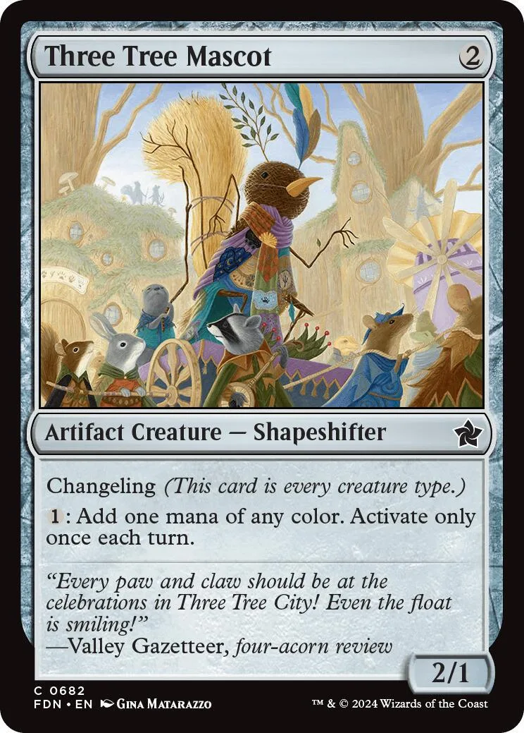 Brown bird mascot in forest setting on a Magic: The Gathering card.