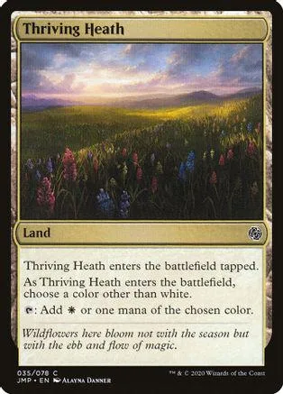 Green and purple field landscape art on a Magic: The Gathering land card.