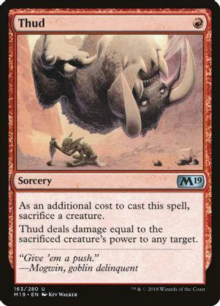 Large grey elephant creature dominates card art. Card reads "Thud.