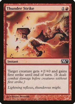Magic: The Gathering card, "Thunder Strike," featuring a fiery, aggressive creature illustration.