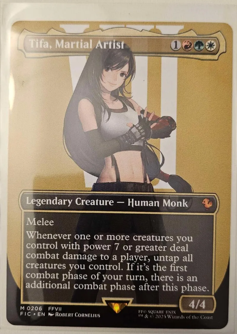 Anime-style woman in martial arts gear on a trading card.