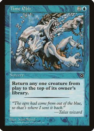White, brown, and blue fantasy creature card art. Text box below.