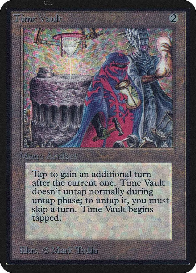 Magic: The Gathering Time Vault card art featuring a purple figure and grey creature.