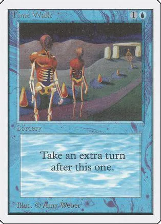Magic: The Gathering Time Walk card, featuring orange figures on a purple landscape.