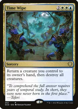 Magic: The Gathering card, Time Wipe, blue and green art, standard card frame.