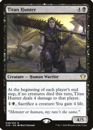 Warrior with axe in fantasy landscape, black and brown tones, Magic: The Gathering card.