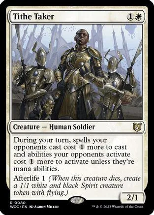 Three armored soldiers stand in a forest scene on a trading card.