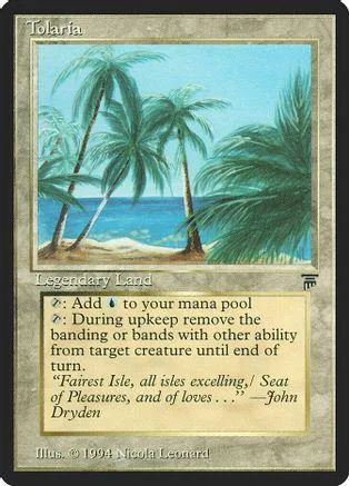 Fantasy landscape card featuring palm trees over blue ocean, Tolaria.