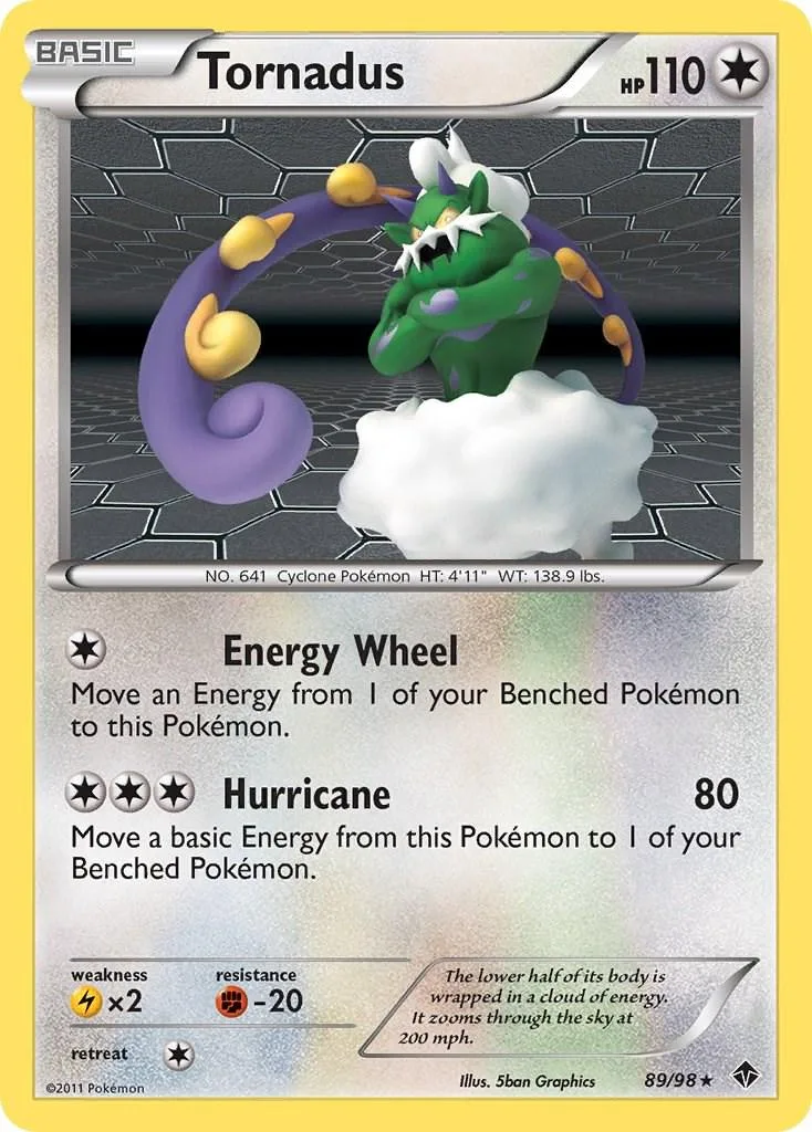 Green, spiky Pokémon on a white cloud, surrounded by purple energy swirl.