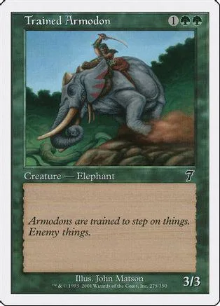 Elephant creature riding a figure in a jungle scene. Card art.