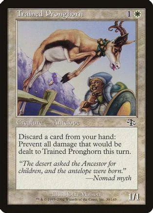Antelope creature card, brown and white, with text box and art.