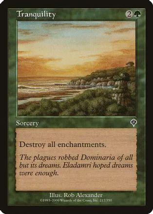 Magic: The Gathering card, Tranquility, showing a sunset over the ocean.