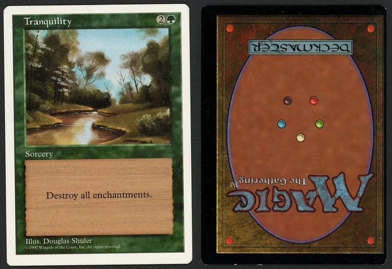 Magic: The Gathering card, Tranquility, landscape art, white border.
