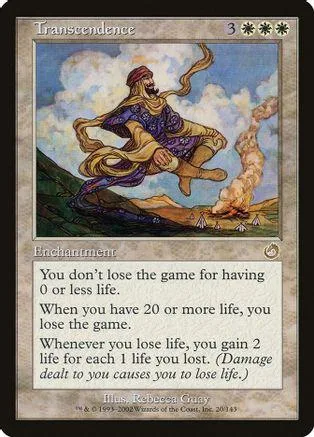 Mystical figure in purple and gold on a fantasy landscape card.