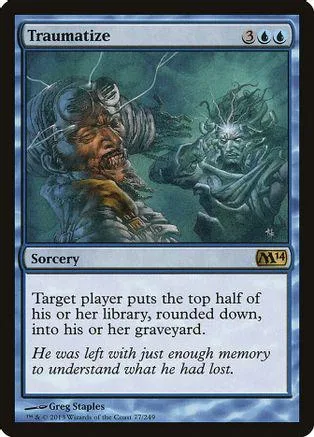 Magic: The Gathering card, "Traumatize," featuring dark, monstrous art.
