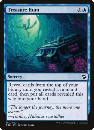 Blue and green fantasy scene with a dark structure; Magic: The Gathering card.