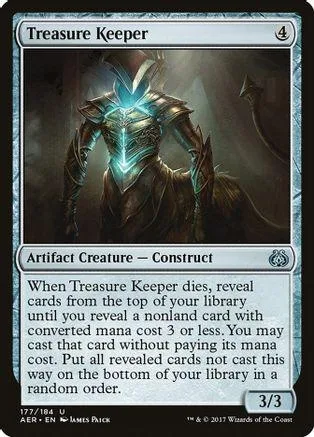 Dark armored figure on Magic: The Gathering card, Treasure Keeper.