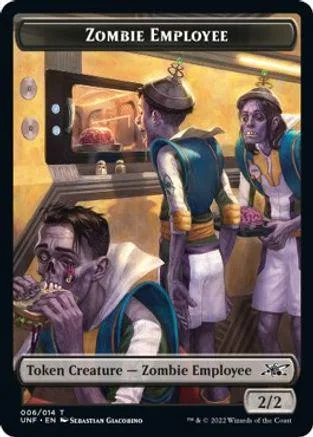 Zombie employee card art showing a zombie in a uniform at a counter.