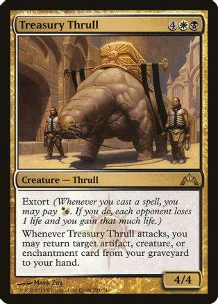 Large, brown, muscular creature on a fantasy battlefield card.