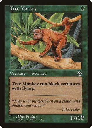 Brown monkey on a branch in jungle setting, Magic: The Gathering card.