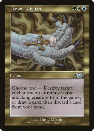 White and blue card art showing a claw holding a glowing, ornate cross.