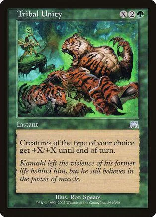 Tiger creatures in jungle setting on a Magic: The Gathering card.