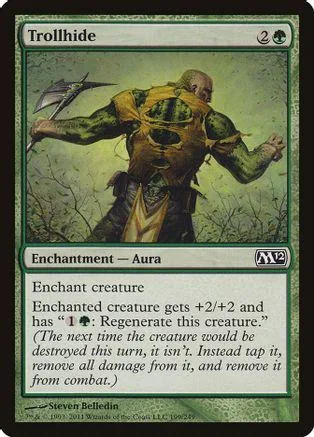 Green troll-like creature in armor wielding a scythe on a card.