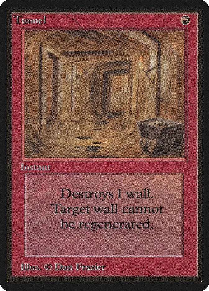Card art depicts a dimly lit, earthy tunnel with a stone object on the right.