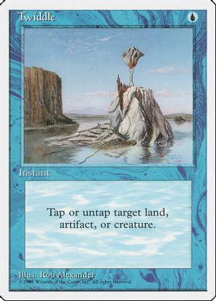 Blue and white Magic: The Gathering card featuring a rocky island landscape.