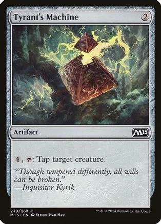 Dark, mechanical object suspended in stormy, green, and yellow energy.