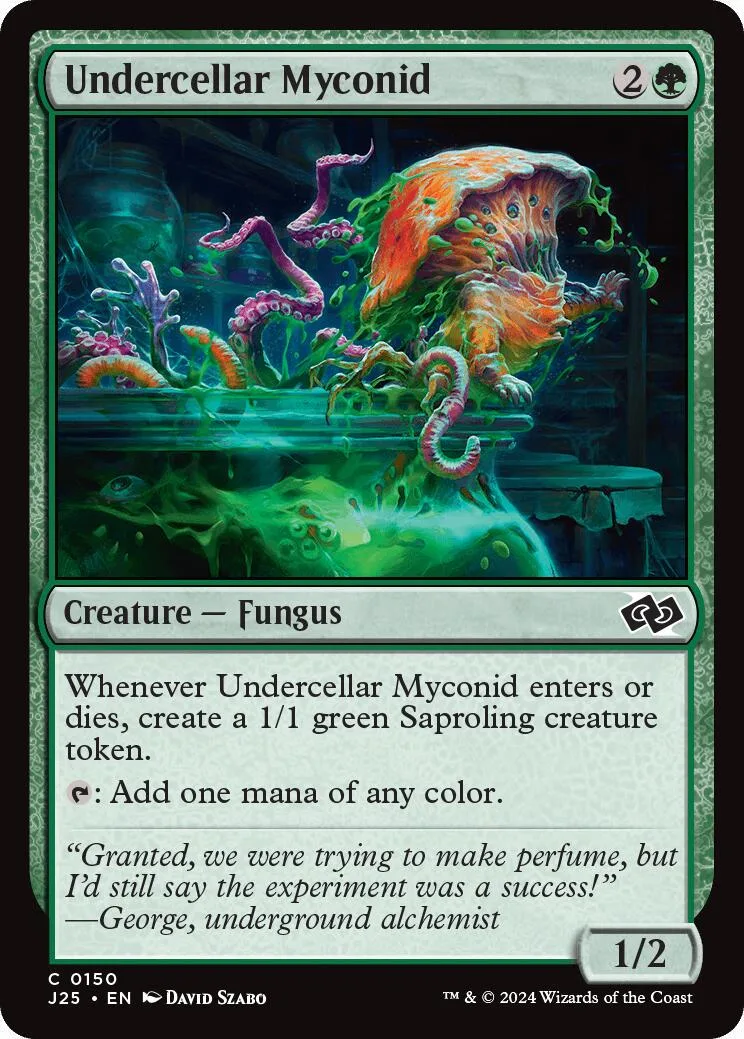 Green fungus creature card art, vibrant colors, showing a large, colorful fungal mass.