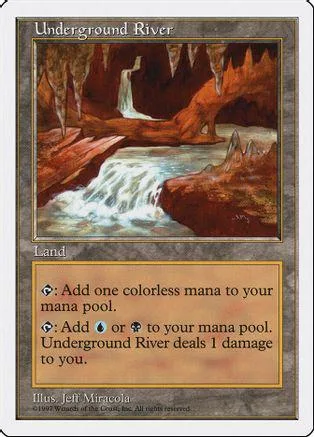 Magic: The Gathering "Underground River" land card with brown and white artwork.