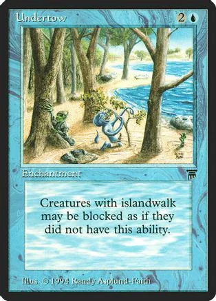 Blue and green fantasy scene with blue creature in forest, Enchantment card.