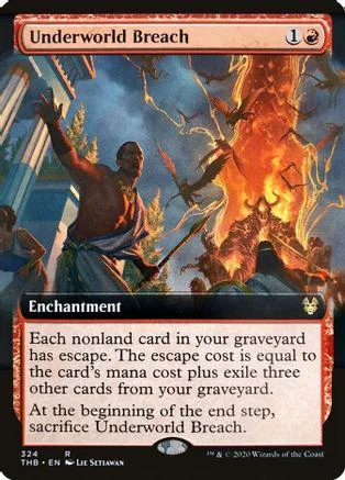 Magic: The Gathering card, Underworld Breach, featuring fire and dark fantasy art.