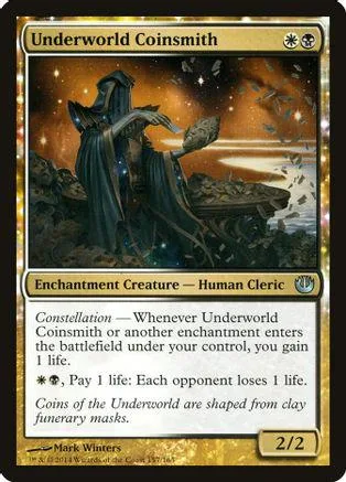 Cloaked figure under starry sky on a collectible card.