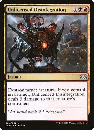 Dark, mechanical creature and armored figure on a Magic: The Gathering card.
