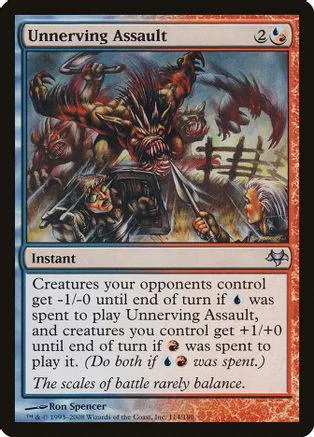 Red and black monstrous creature attacking, on a collectible trading card.