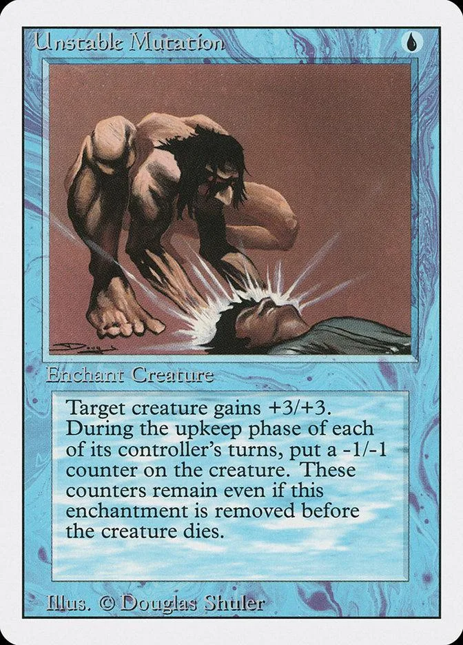 Dark, muscular creature illustration on a blue Magic: The Gathering card.
