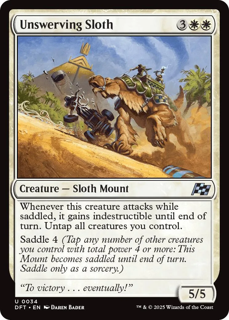 Brown sloth mount creature on a desert landscape, Magic: The Gathering card.