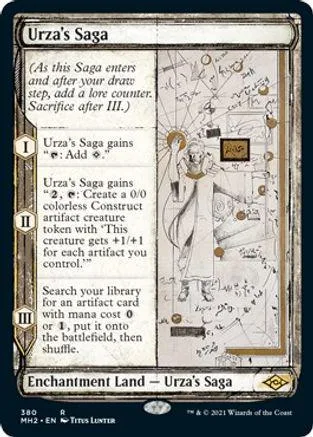 Magic: The Gathering card, Urza's Saga, white and black art, pristine condition.