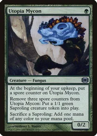 Blue fungal creature on a card with green and brown tones.