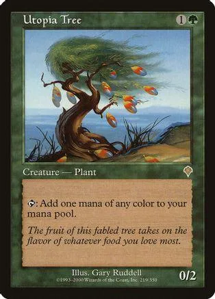 Card art depicts a large, gnarled tree with colorful fruit against a blue sky.