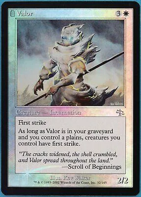 Creature card featuring a white, feathered, monstrous figure against a cloudy sky.