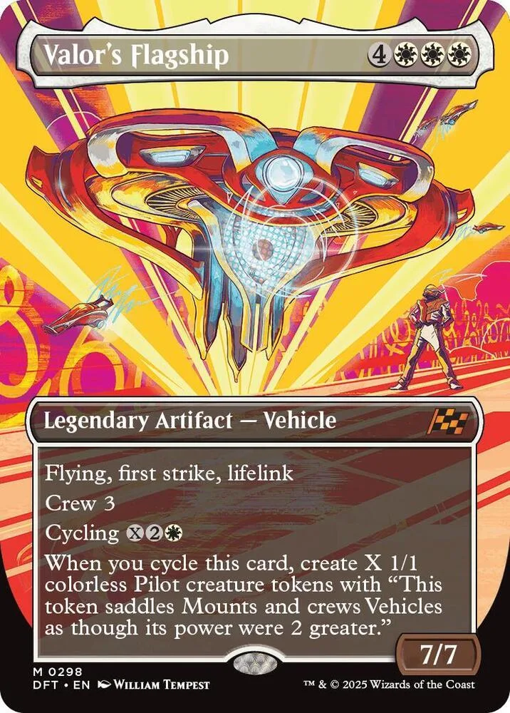 Red and gold vehicle card art with white and black text on a collectible card.