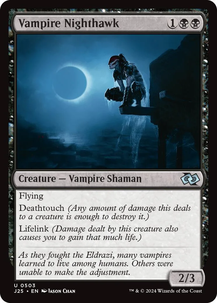 Vampire Nightthawk card art: shadowy creature on perch under a moon.