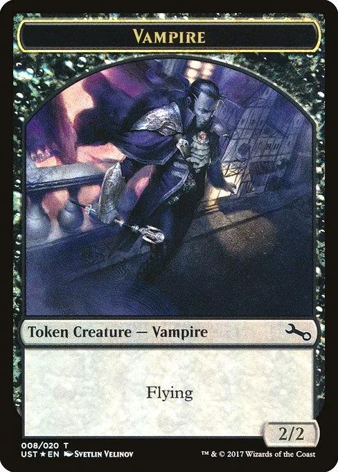 Vampire token card art featuring a dark, cloaked figure with a sword.
