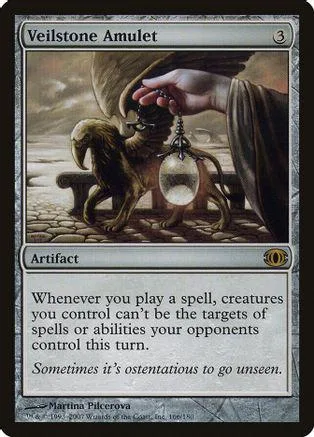 Card art shows a dark creature near a glowing orb. Veilstone Amulet card.