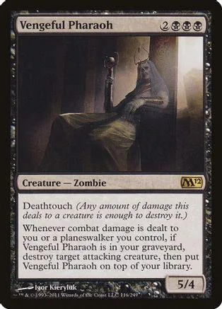 Dark, imposing zombie figure on a Magic: The Gathering card. Black and grey tones.