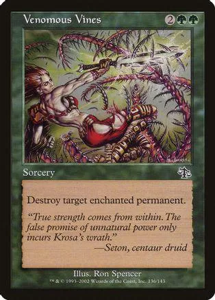 Card art shows a figure battling thorny vines; green and purple tones.