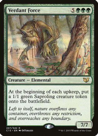 Brown elemental creature in a forest setting on a Magic: The Gathering card.